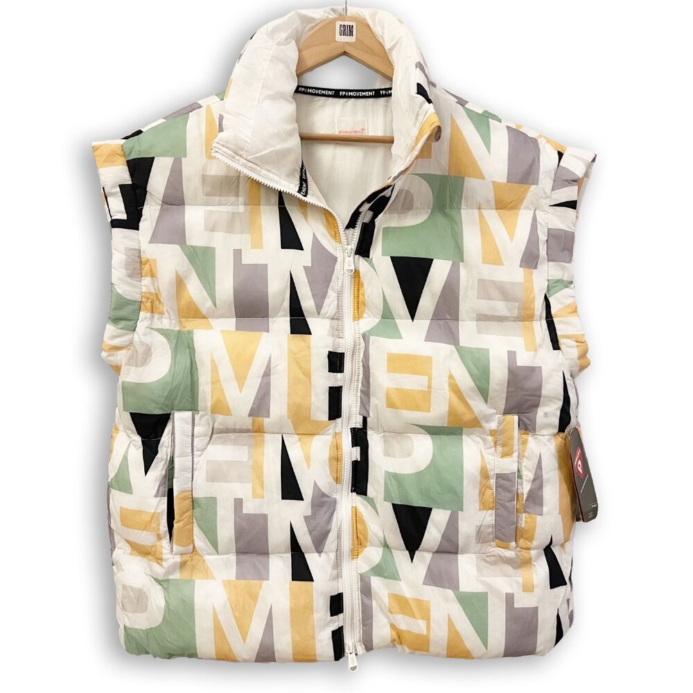 Free People FP Movement | In a Bubble Printed Puffer Vest in Blocked Logo NWT - Picture 2 of 12